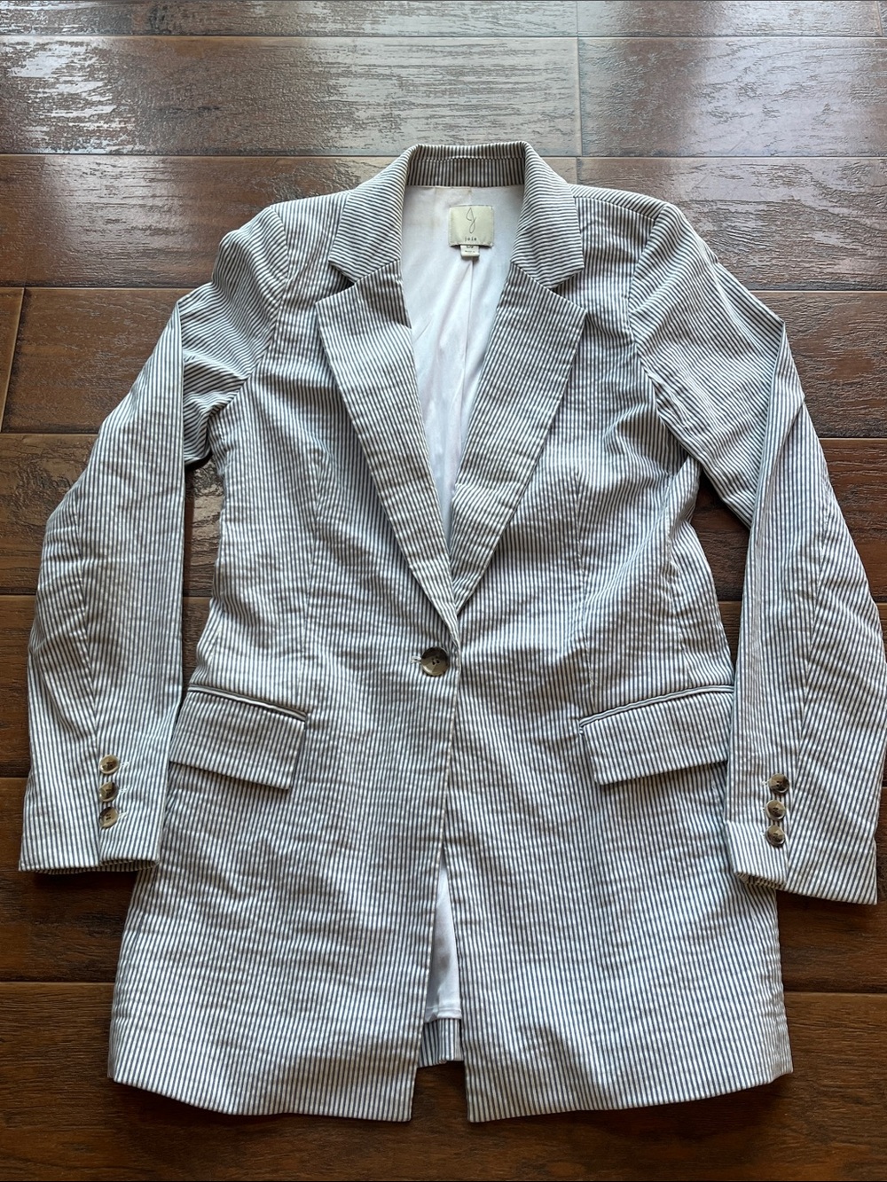 Joie Searsucker Striped Blazer Jacket in Light Gray and White - Size S/P